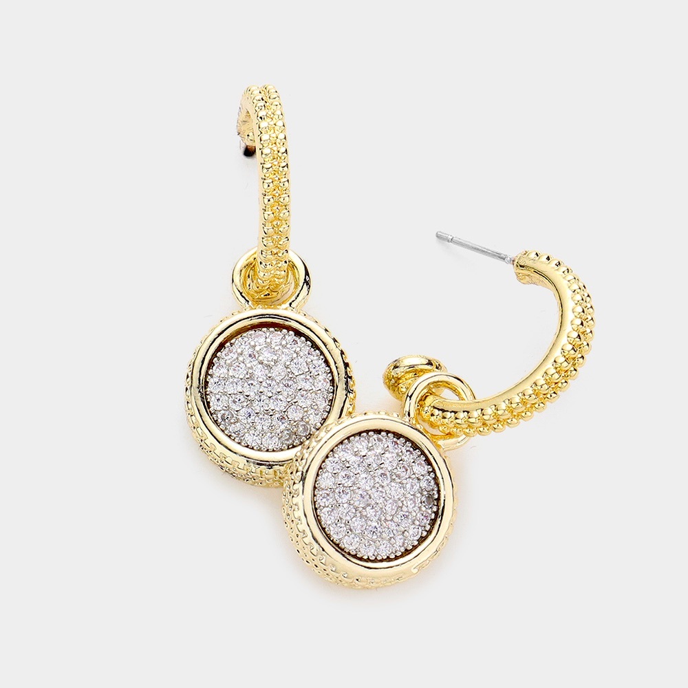 PAVE CZ STONE PAVED DISC DANGLE EARRINGS
